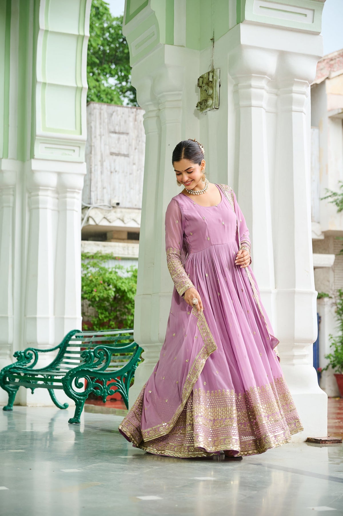 Lorenvalley Fashion Pink Faux Georgette with Embroidered work Anarkali Gown with Dupatta