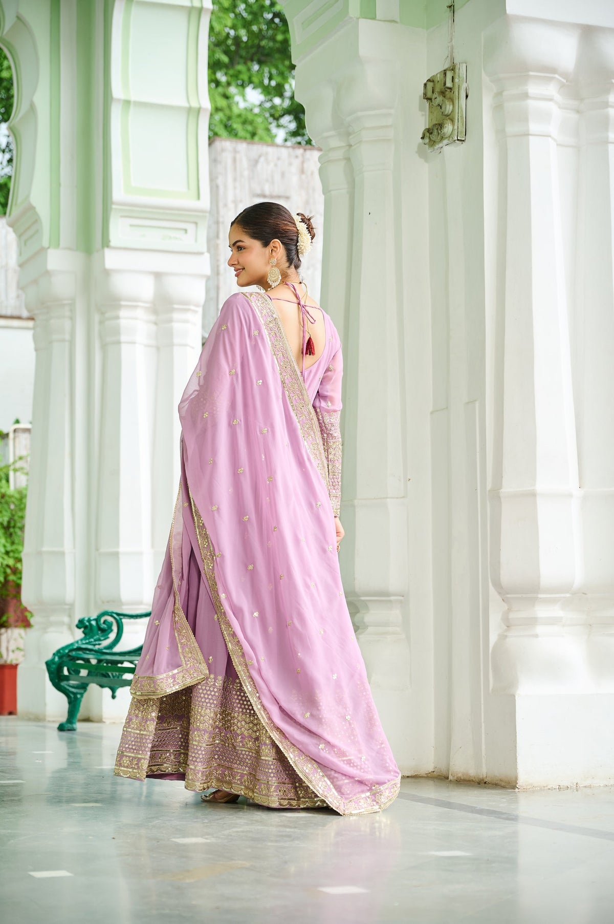 Lorenvalley Fashion Pink Faux Georgette with Embroidered work Anarkali Gown with Dupatta