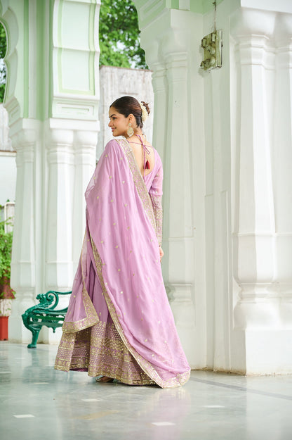 Lorenvalley Fashion Pink Faux Georgette with Embroidered work Anarkali Gown with Dupatta