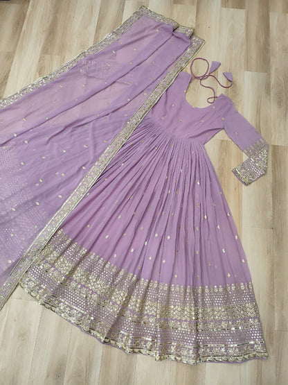 Lorenvalley Fashion Pink Faux Georgette with Embroidered work Anarkali Gown with Dupatta