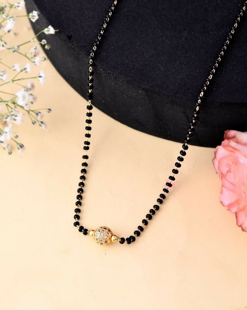 VOJ Gold-Polished AD-Studded & Beaded Mangalsutra