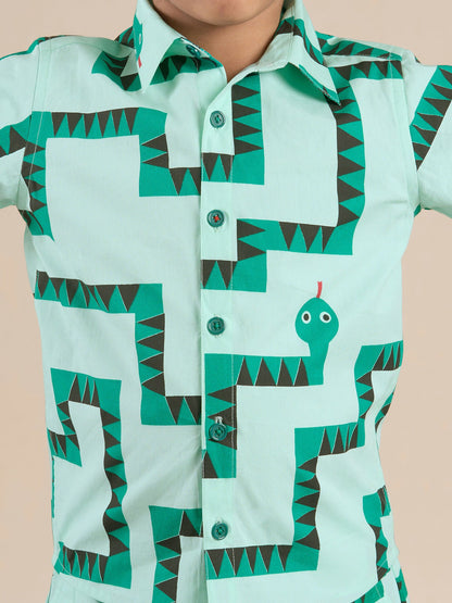 Snakes and Ladders Boys Green Table Print Shirt and Boxer Sets from Siblings Collection