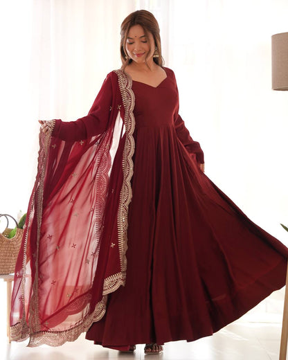 Lehenga Mart Wedding Wear Anarkali Suit With Dupatta - Maroon