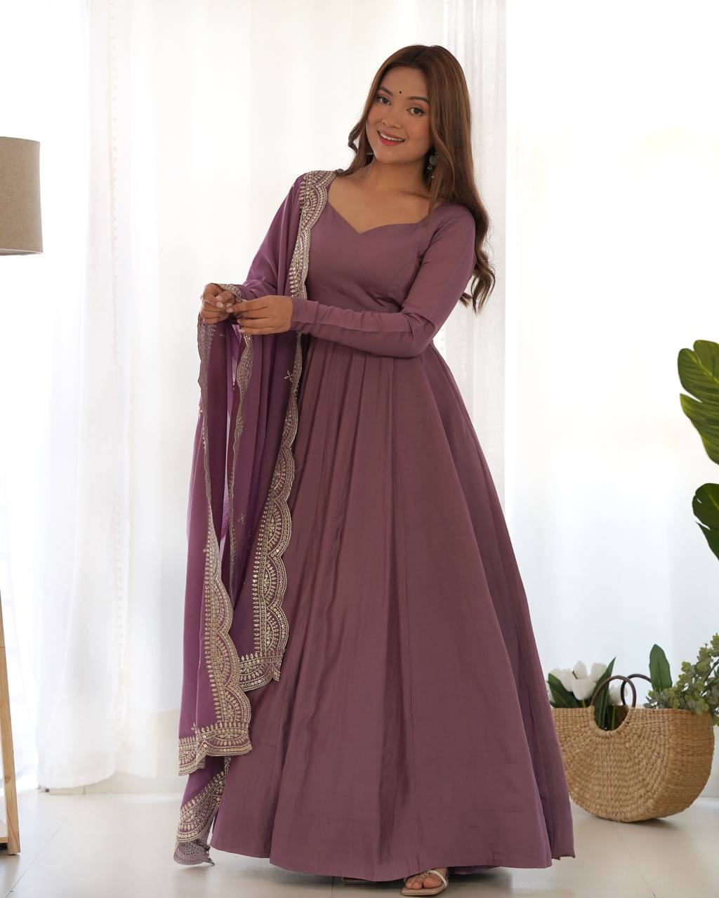 Lehenga Mart Wedding Wear Anarkali Suit With Dupatta - Mauve Pink