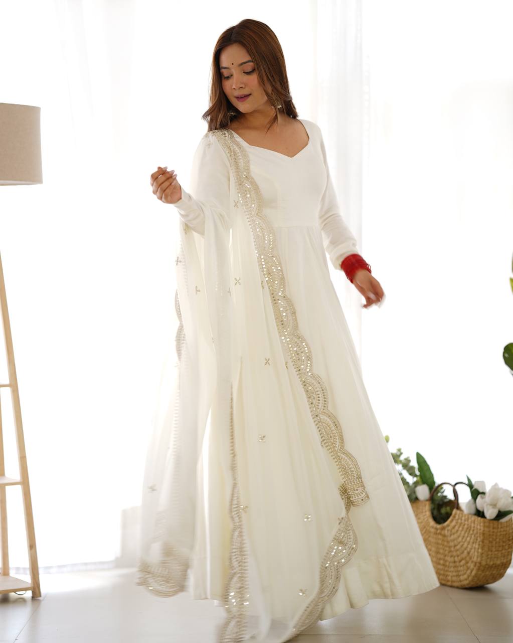 Lehenga Mart Wedding Wear Anarkali Suit With Dupatta - Off White
