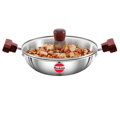 Hawkins Tri-Ply Stainless Steel Deep-Fry Pan with Glass Lid Silver (SSD15G)