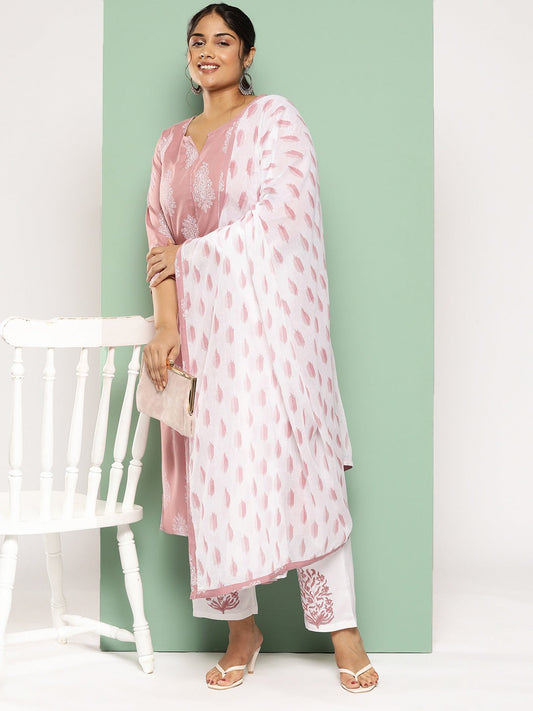 Yufta Plus Size Ethnic Motifs Printed Regular Kurta with Trousers & With Dupatta