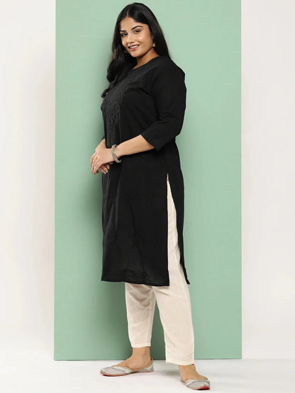 Yufta Black Straight Plus Size Kurta For Women