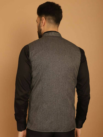 Even Apparels Nehru Jacket With Welt Pockets - Grey