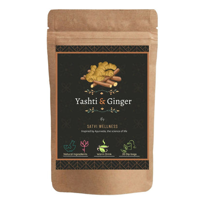 Satvi Wellness Yashtimadhu Ginger Tea | Yashti Ginger | Dip Bags | Blend Of Liquorice And Ginger Tea | Herbal Tea