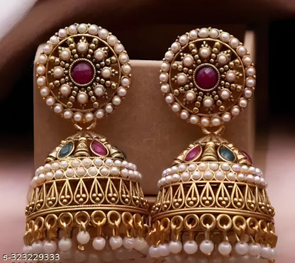 Jewel City Exquisite Kundan Jhumka Earrings with Pearl Accents