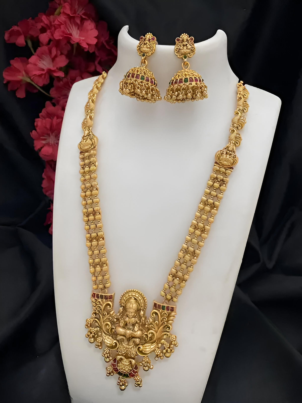 Jewel City Magnificent Gold-Plated Lakshmi Pendant Necklace Set