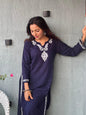 Gharana India Luxury Rayon Navy Blue Chikankari Kurta Set