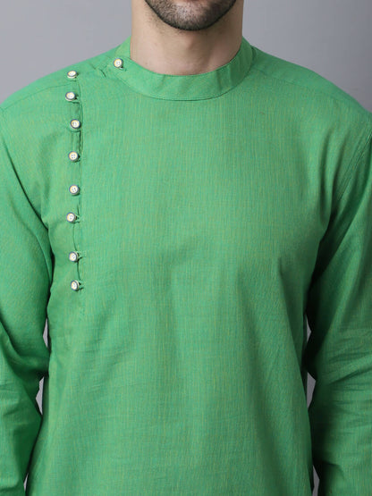 Even Apparels Green Pure Cotton Men's Kurta With Side Placket