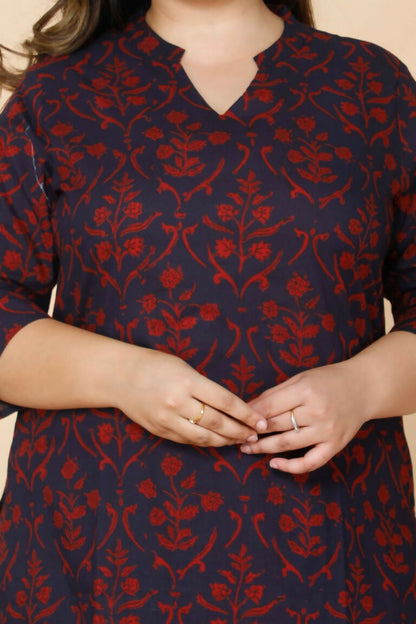 Miravan Women's Plus Size Maroon Floral Pure Cotton Kurta With Sharara