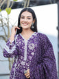 Yufta Purple pure Cotton kurta dupatta set with Thread_Work detailing