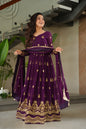 Lorenvalley Fashion Purple Faux Georgette with Zari & Sequins Embroidered Work Anarkali Gown with Dupatta