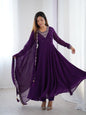 Lorenvalley Purple Faux Georgette Fancy Embroidery Beads And Jari Work Anarkali Kurta Palazzo With Dupatta Set