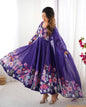 Lorenvalley Purple Soft Organza Silk With Floral Print Fully Flared Anarkali Pant With Dupatta Set