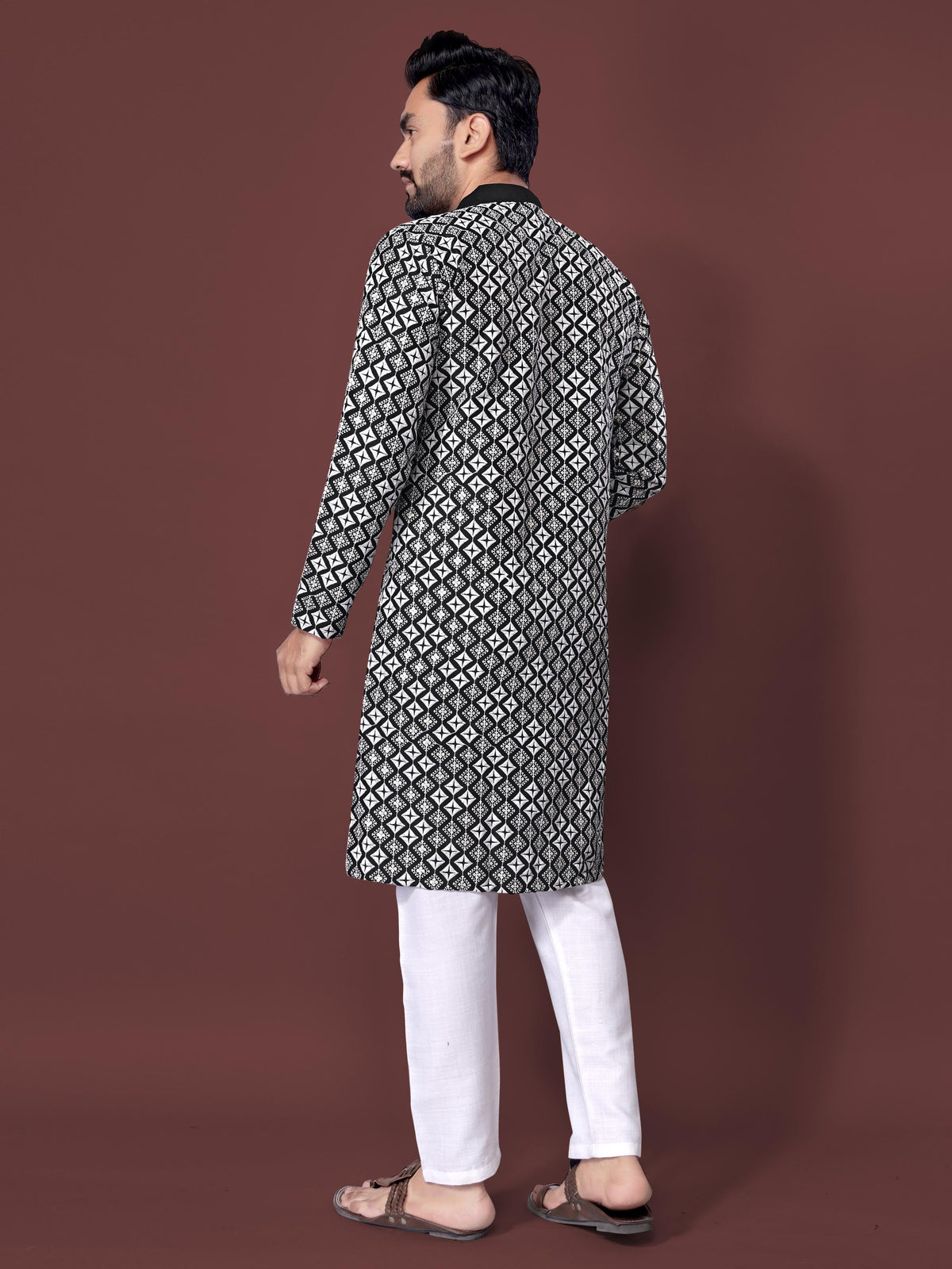 Neera Trendz Black Soft Silk Embroidered Men's Kurta Pyjama
