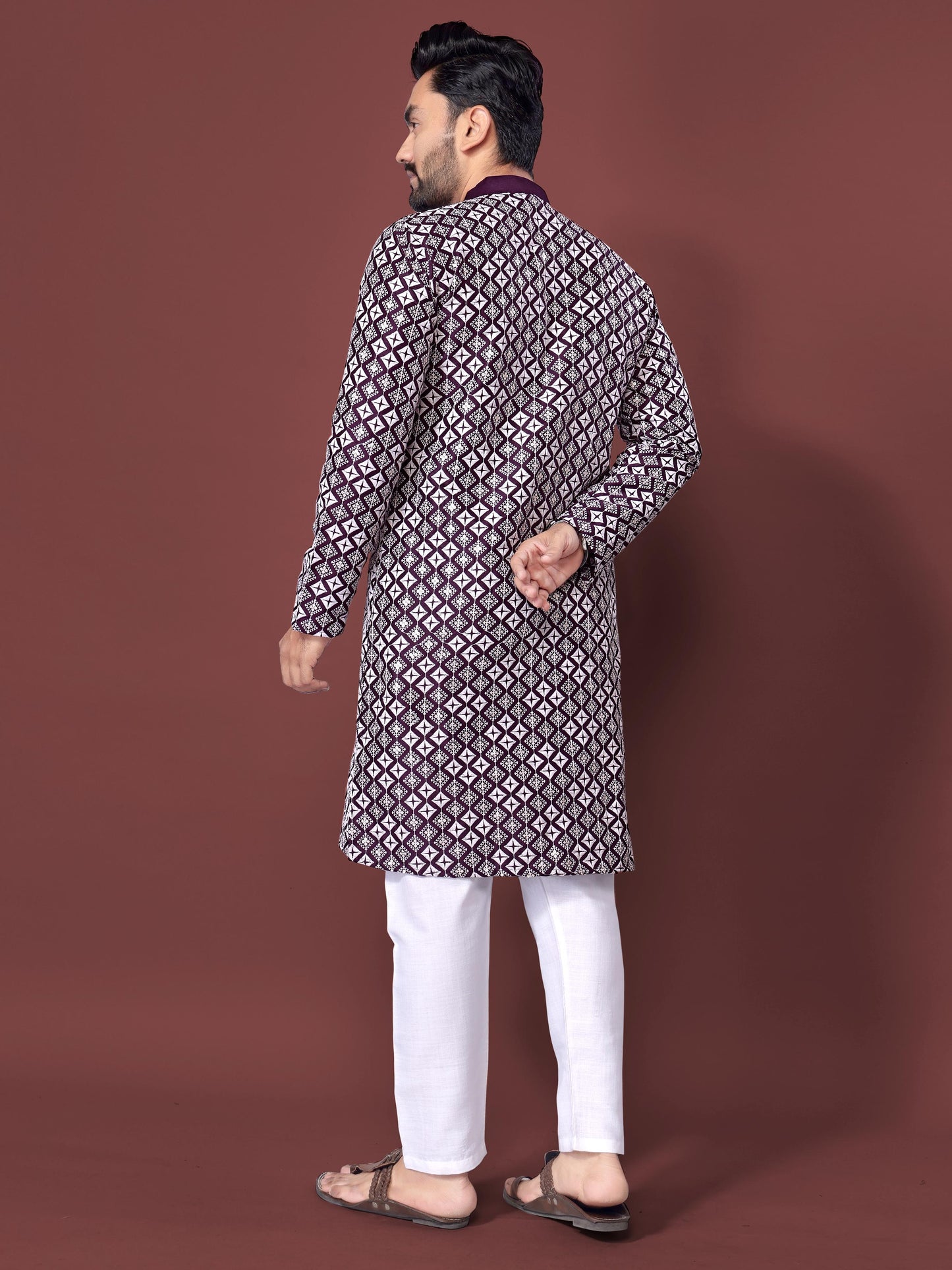 Neera Trendz Purple Soft Silk Embroidered Men's Kurta Pyjama