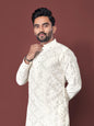 Neera Trendz White Soft Silk Embroidered Men's Kurta Pyjama