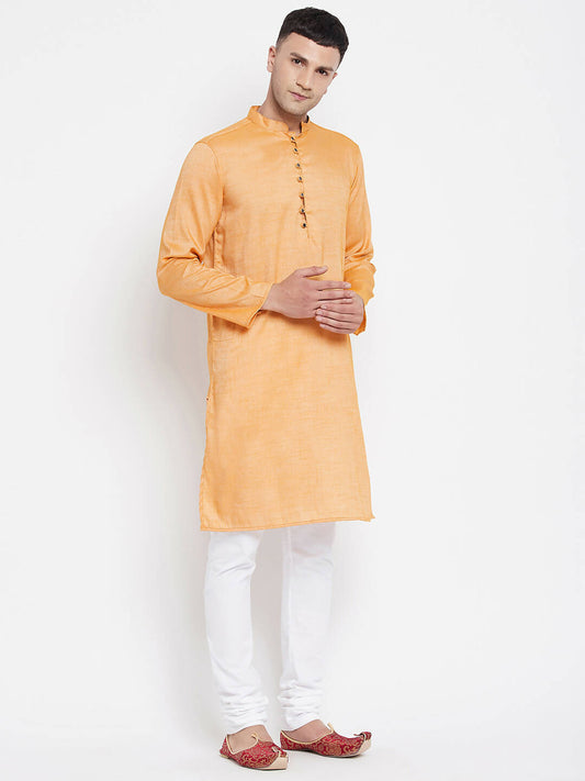 Even Apparels Yellow Rayon Men's Kurta With Band Collar