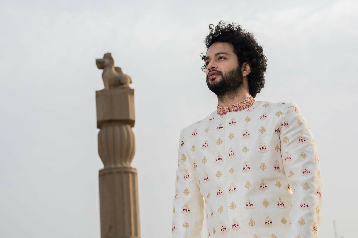 Irenic White Sherwani Set by Hilo Design