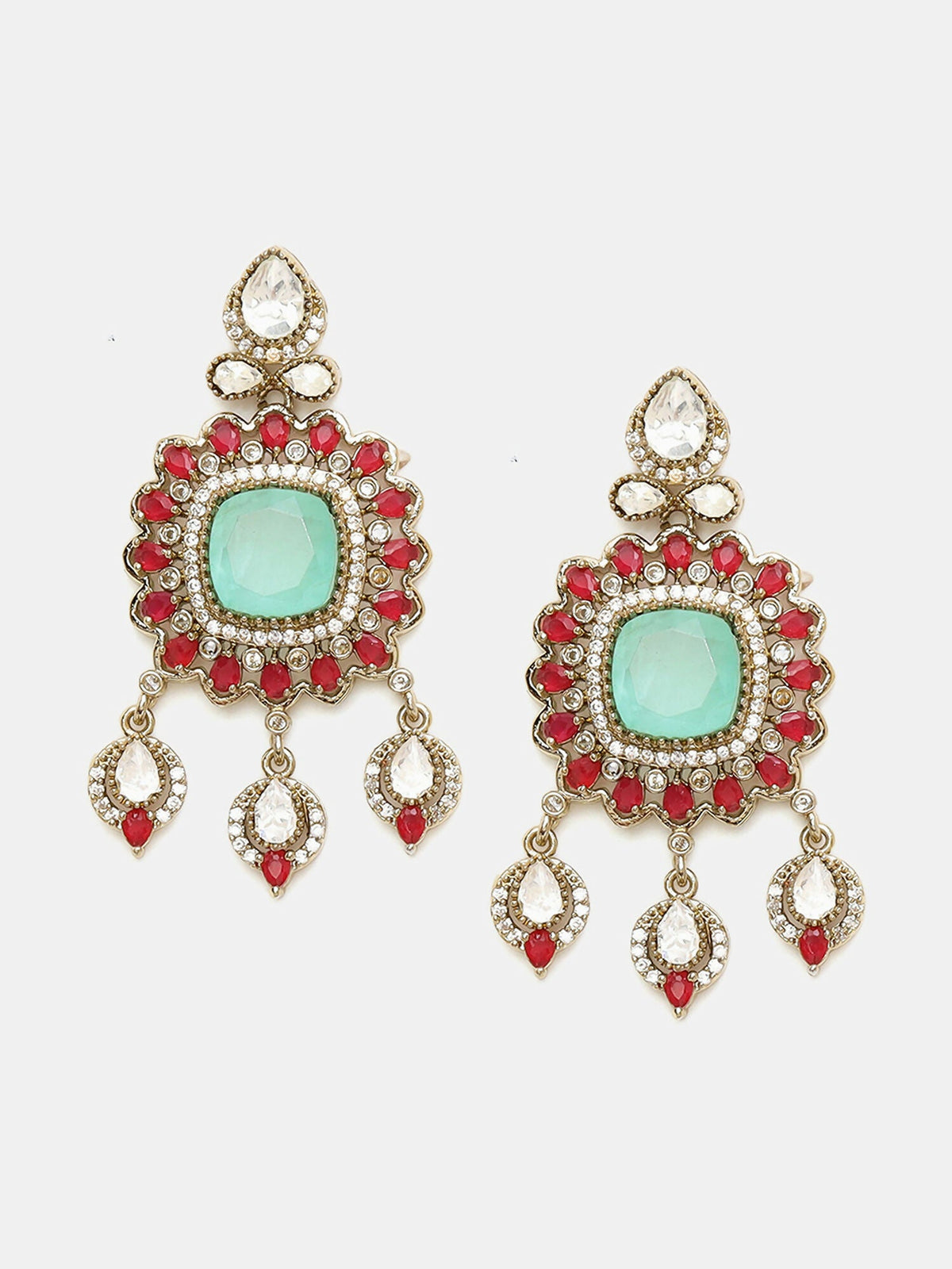 Ruby Raang 22k Gold Polished Stonework Moissanite Choker With Earrings