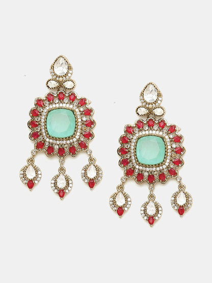 Ruby Raang 22k Gold Polished Stonework Moissanite Choker With Earrings