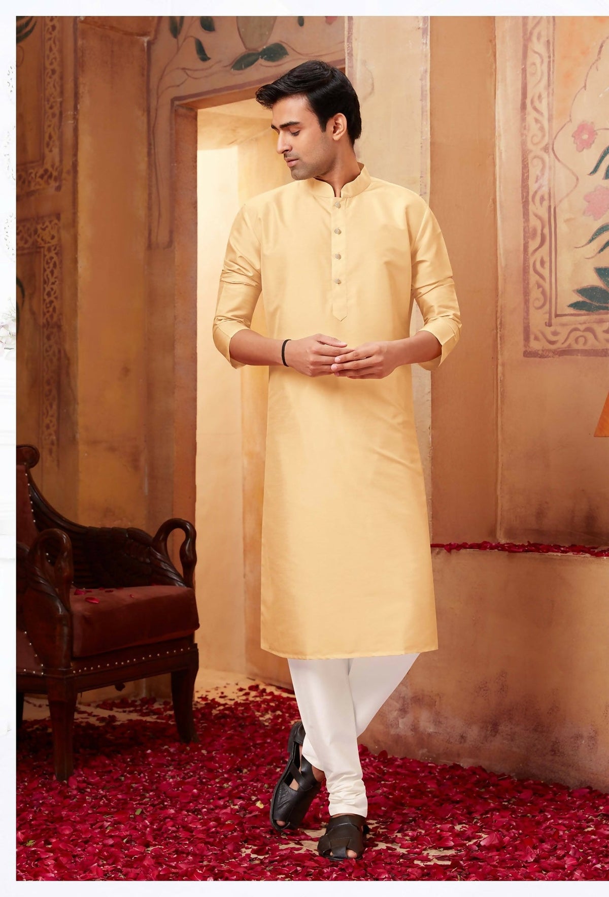 Joban Fashion Light Beige Art Silk Kurta Pyjama