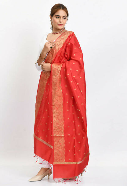 Mominos Fashion Moeza Women's Banarsi Silk Woven Design Red Dupatta