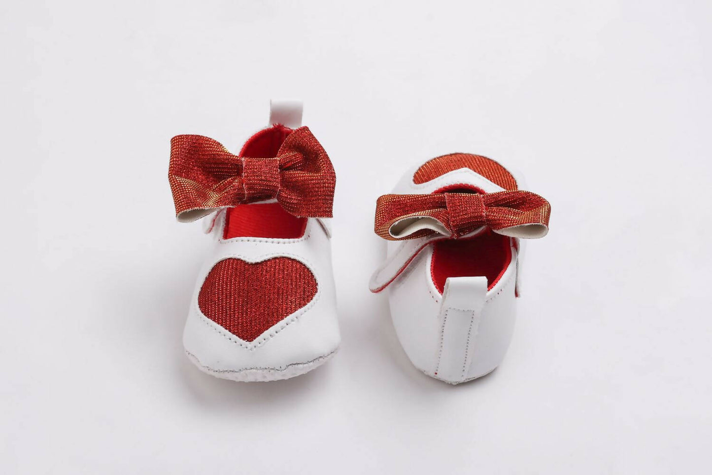 Tiny Bugs Girls Heart Bow Detailing Booties - White & Red