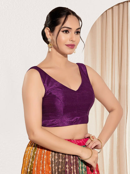 Joban Fashion Wine Mulberry Silk Padded Blouse With Round Neck Sleeveless
