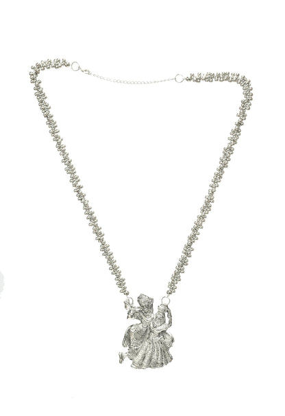 Mominos Fashion Johar Kamal Oxidised Silver-Plated Brass Finish Radha Kishan Long Necklace For Women