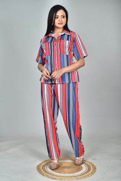 Morchari Digital Print Semi Muslin Co-Ord Set Top & Trouser-Multicolor