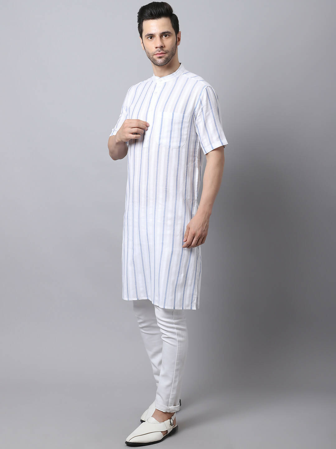 Even Apparels Beige Pure Cotton Men's Kurta With Band Collar
