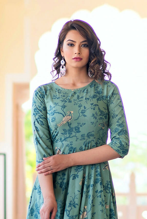 Partywear Designer Light Aqua Pure Maslin Gown - Anbazaar