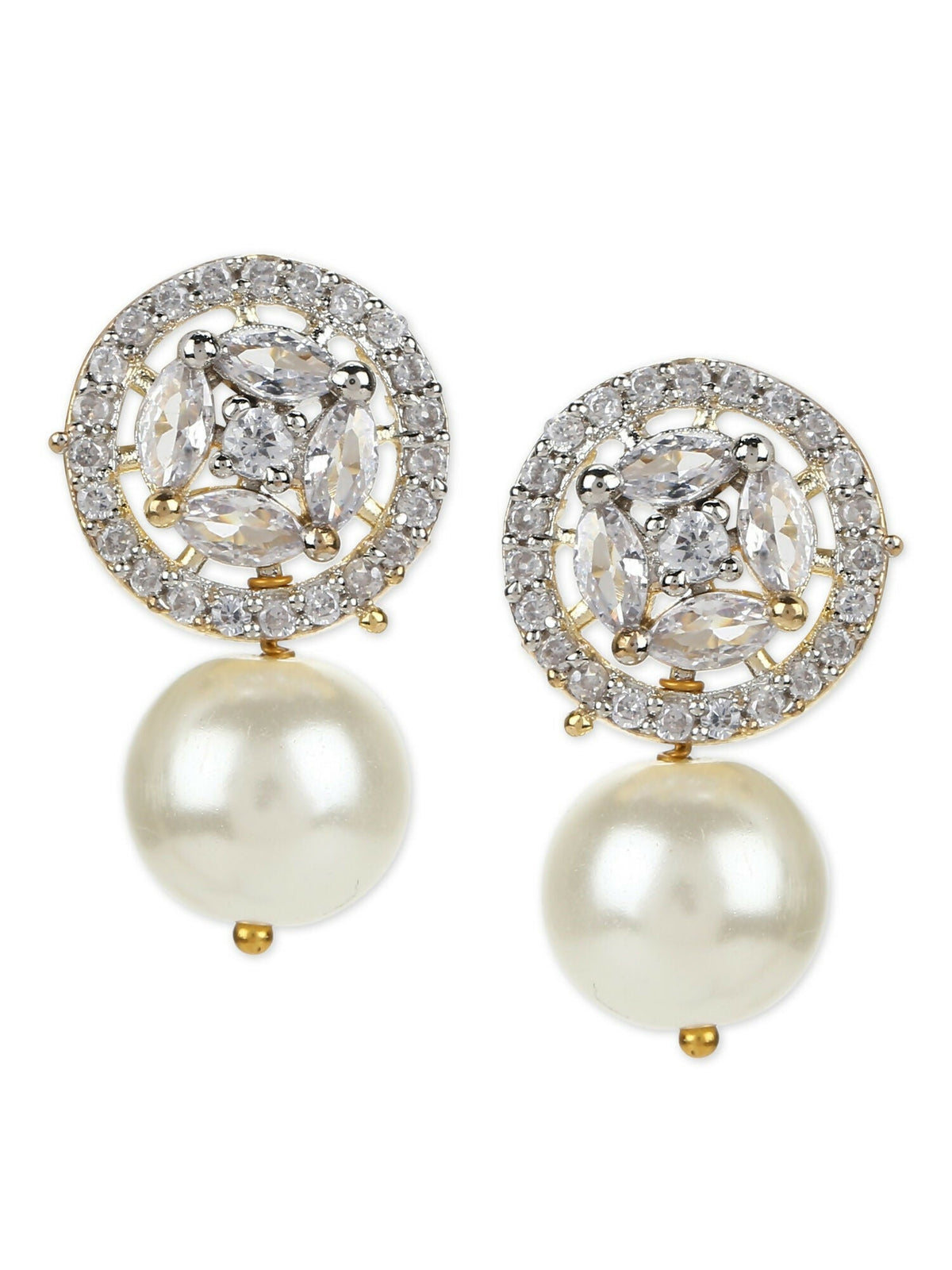 Pearl Stone Earrings in Gold Tone- Ruby Raang