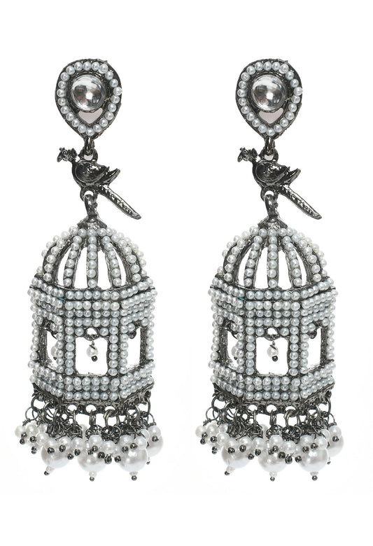 Mominos Fashion Johar Kamal Silver Color Bird Nest Earrings With Pearls