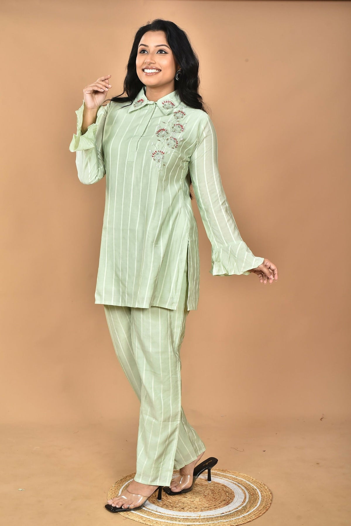 Morchari Women And Hand Embroidery Co-Ords-Green
