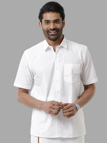 Ramraj Cotton Mens Half Sleeve Formal Poly Cotton White Shirt