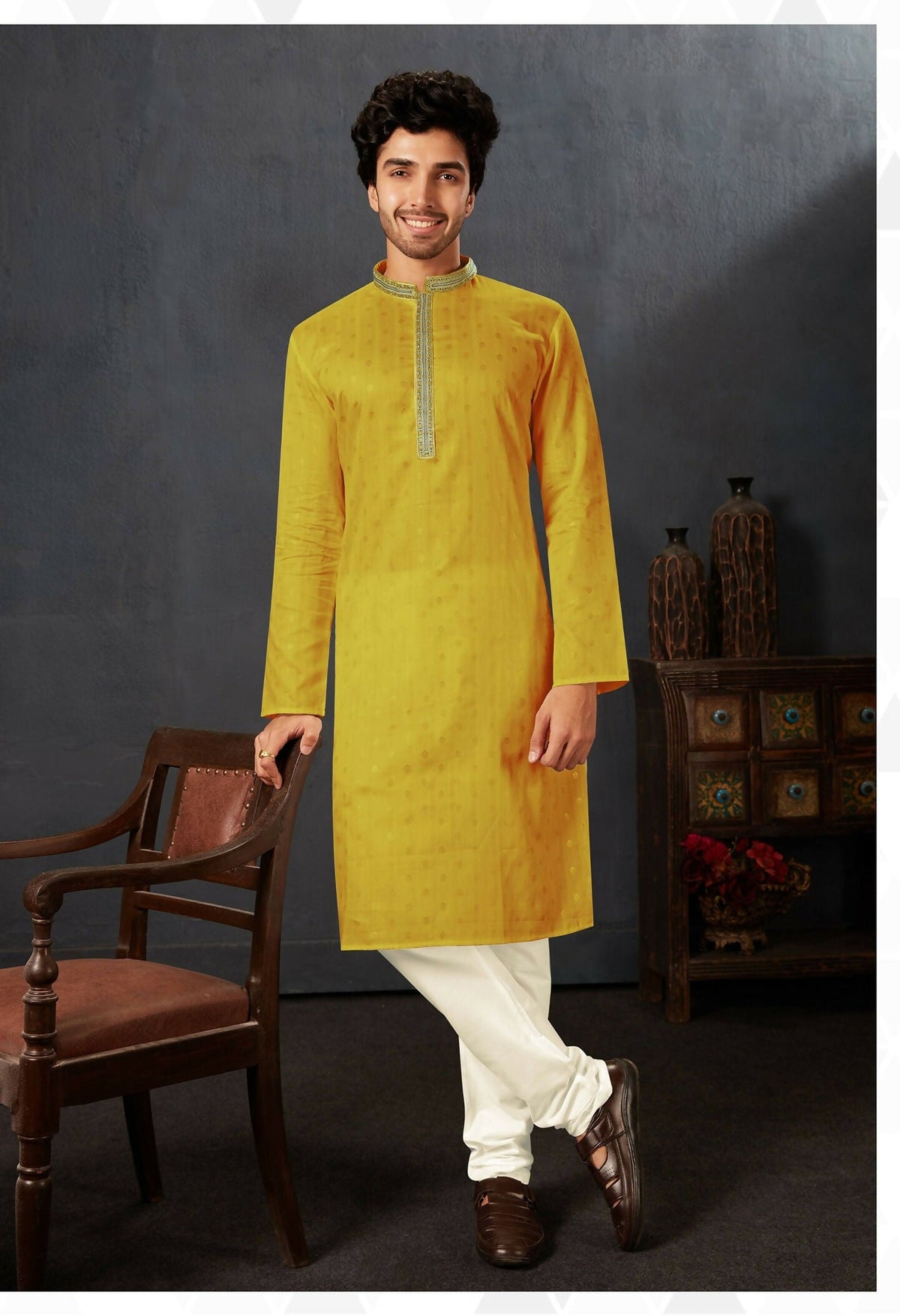 Joban Fashion Yellow Cotton Kurta Pyjama