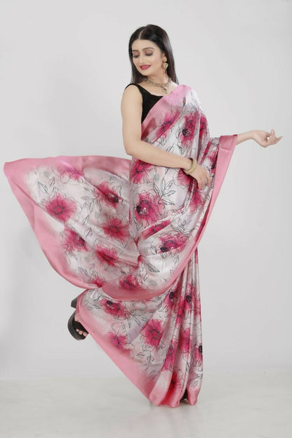 Aayaa Designer Printed Satin Saree - Multi Color