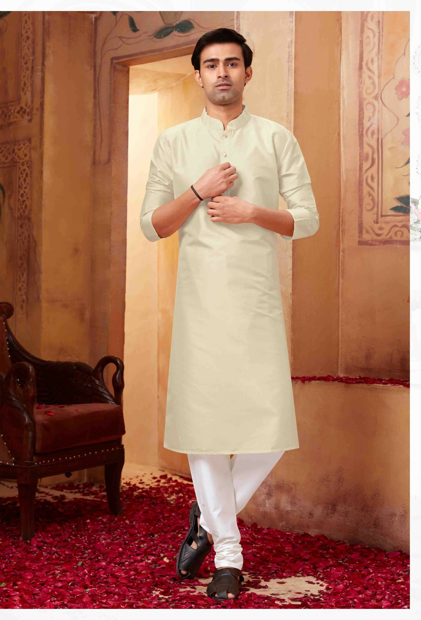 Joban Fashion Off White Art Silk Kurta Pyjama