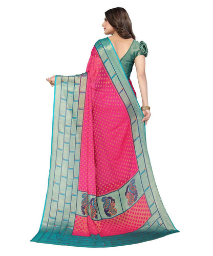 Vamika Pink Chiffon Brasso Bollywood Style Woven Saree (DIMPLE PINK)