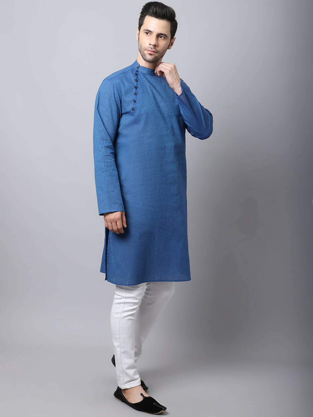 Even Apparels Blue Pure Cotton Men's Kurta With Side Placket