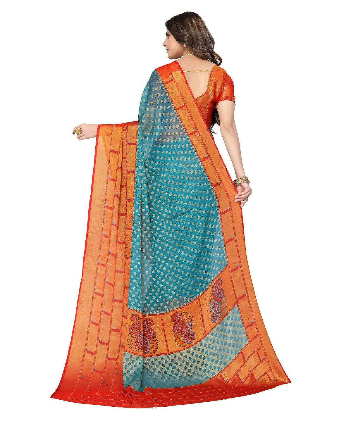 Vamika Sky Blue Chiffon Brasso Bollywood Style Woven Saree (DIMPLE SKY BLUE)