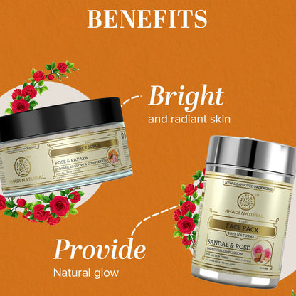 Khadi Natural Rose & Papaya Face Scrub + Sandal & Rose Face Pack
