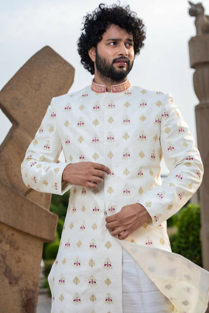 Irenic White Sherwani Set by Hilo Design